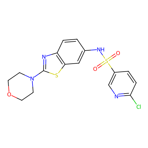 6-chloro-N-[2-(morpholin-4-yl)-1,3-benzothiazol-6-yl]pyridine-3-sulfonamide structure