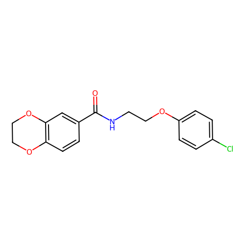 N-[2-(4-chlorophenoxy)ethyl]-2,3-dihydro-1,4-benzodioxine-6-carboxamide structure