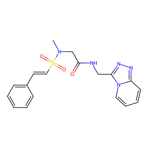 2-(N-methyl-2-phenylethenesulfonamido)-N-({[1,2,4]triazolo[4,3-a]pyridin-3-yl}methyl)acetamide structure