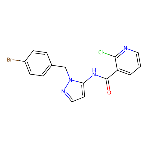 N-[2-[(4-bromophenyl)methyl]pyrazol-3-yl]-2-chloropyridine-3-carboxamide structure
