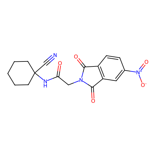 N-(1-cyanocyclohexyl)-2-(5-nitro-1,3-dioxoisoindol-2-yl)acetamide structure