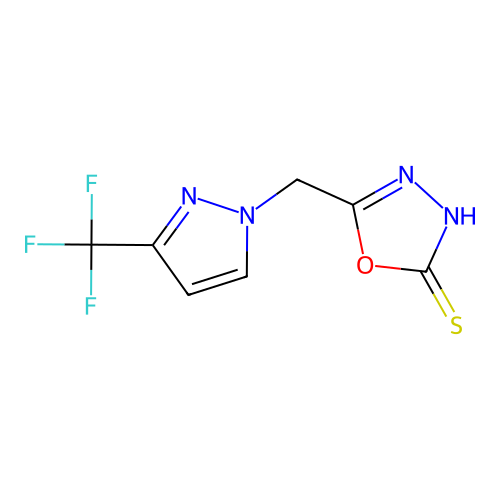 5-{[3-(trifluoromethyl)-1H-pyrazol-1-yl]methyl}-1,3,4-oxadiazole-2-thiol structure