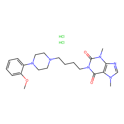 Theobromine, 1-(4-(4-(o-methoxyphenyl)-1-piperazinyl)butyl)-, dihydrochloride structure