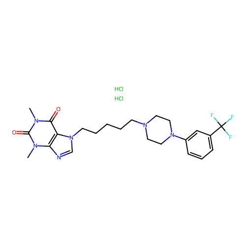 Theophylline, 7-(5-(4-(m-trifluoromethylphenyl)-1-piperazinyl)pentyl)-, dihydrochloride structure