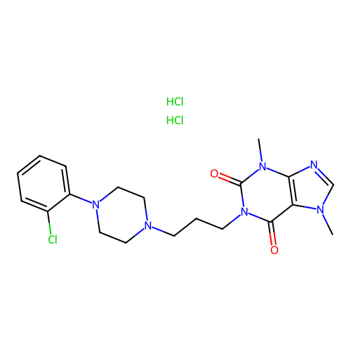 Theobromine, 1-(3-(4-(o-chlorophenyl)-1-piperazinyl)propyl)-, dihydrochloride structure