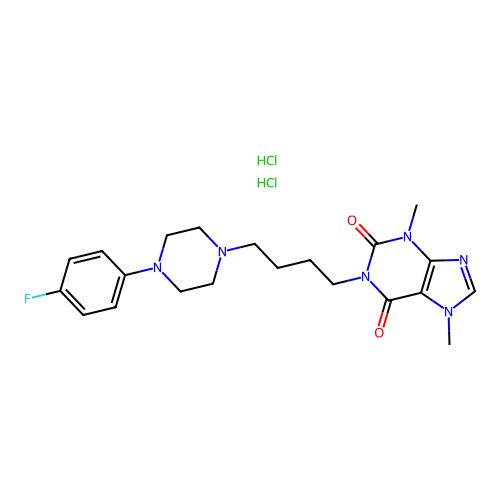 Theobromine, 1-(4-(4-(p-fluorophenyl)-1-piperazinyl)butyl)-, dihydrochloride structure