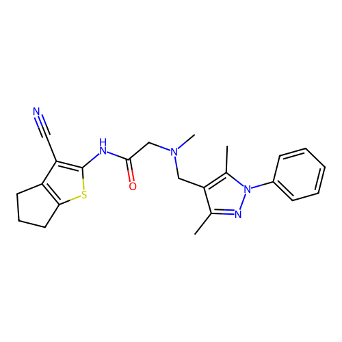 N-(3-Cyano-5,6-dihydro-4H-cyclopenta[b]thiophen-2-yl)-2-(((3,5-dimethyl-1-phenyl-1H-pyrazol-4-yl)methyl)(methyl)amino)acetamide structure
