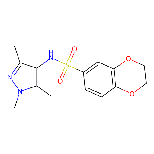 N-(1,3,5-trimethyl-1H-pyrazol-4-yl)-2,3-dihydro-1,4-benzodioxine-6-sulfonamide structure