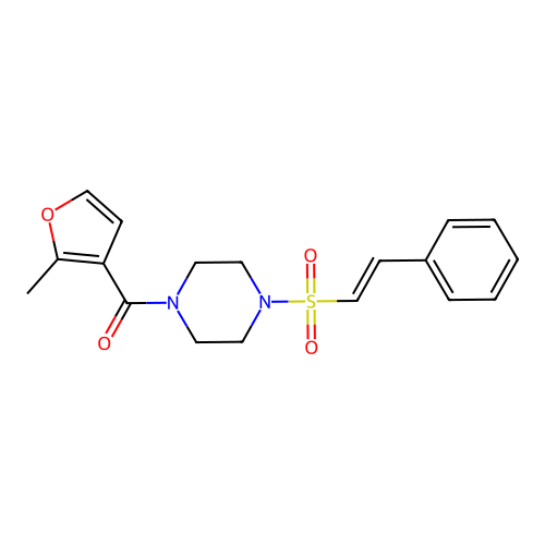 (2-methylfuran-3-yl)-[4-[(E)-2-phenylethenyl]sulfonylpiperazin-1-yl]methanone structure