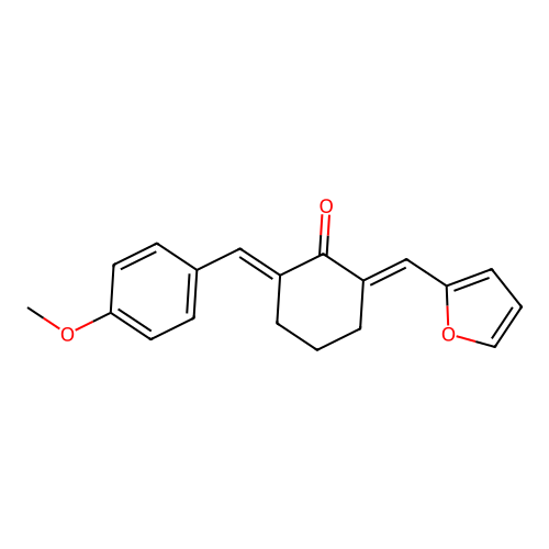 (2E,6E)-2-(furan-2-ylmethylene)-6-(4-methoxybenzylidene)cyclohexanone structure