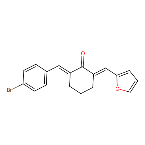 (2E,6E)-2-(4-bromobenzylidene)-6-(furan-2-ylmethylidene)cyclohexanone structure