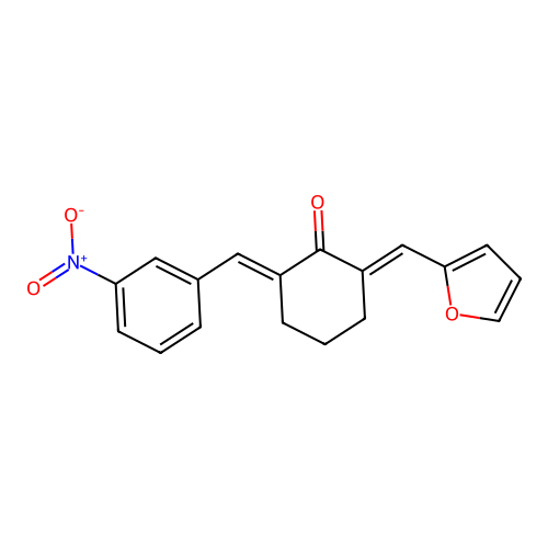 (2E,6E)-2-(furan-2-ylmethylene)-6-(3-nitrobenzylidene)cyclohexanone structure