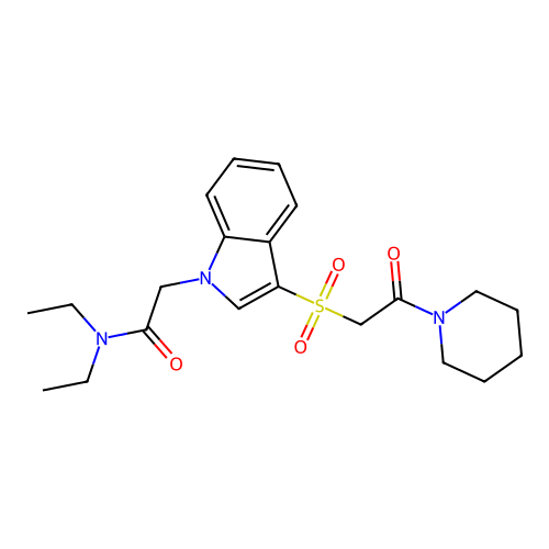 N,N-diethyl-2-[3-(2-oxo-2-piperidin-1-ylethyl)sulfonylindol-1-yl]acetamide structure