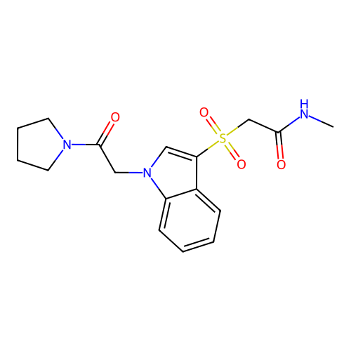 N-methyl-2-[1-(2-oxo-2-pyrrolidin-1-ylethyl)indol-3-yl]sulfonylacetamide structure