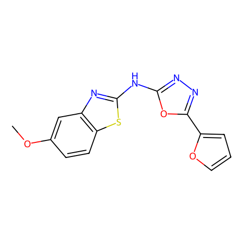 5-(furan-2-yl)-N-(5-methoxybenzo[d]thiazol-2-yl)-1,3,4-oxadiazol-2-amine structure