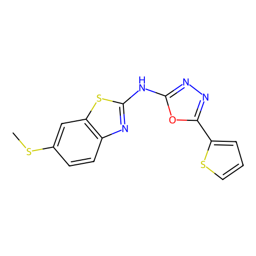 N-(6-(methylthio)benzo[d]thiazol-2-yl)-5-(thiophen-2-yl)-1,3,4-oxadiazol-2-amine structure