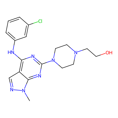 2-(4-(4-((3-chlorophenyl)amino)-1-methyl-1H-pyrazolo[3,4-d]pyrimidin-6-yl)piperazin-1-yl)ethanol structure