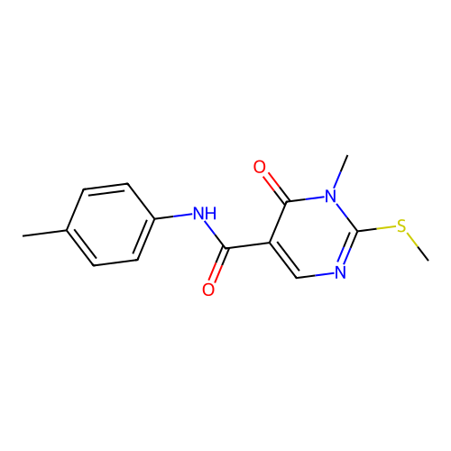 1-methyl-2-(methylthio)-6-oxo-N-(p-tolyl)-1,6-dihydropyrimidine-5-carboxamide structure