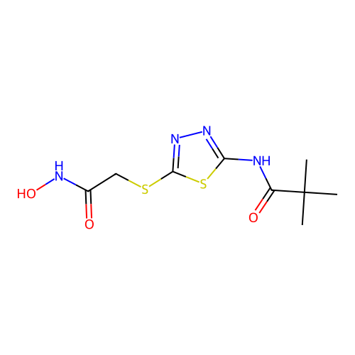 N-(5-((2-(hydroxyamino)-2-oxoethyl)thio)-1,3,4-thiadiazol-2-yl)pivalamide structure