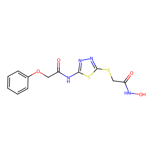 N-hydroxy-2-((5-(2-phenoxyacetamido)-1,3,4-thiadiazol-2-yl)thio)acetamide structure