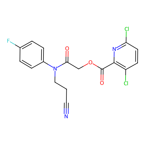 [(2-cyanoethyl)(4-fluorophenyl)carbamoyl]methyl 3,6-dichloropyridine-2-carboxylate structure