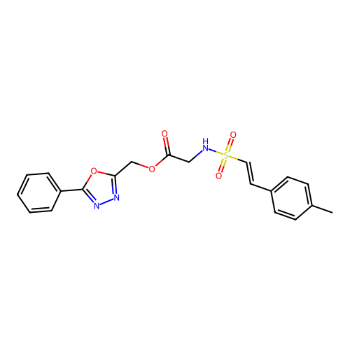 (5-phenyl-1,3,4-oxadiazol-2-yl)methyl 2-[[(E)-2-(4-methylphenyl)ethenyl]sulfonylamino]acetate structure