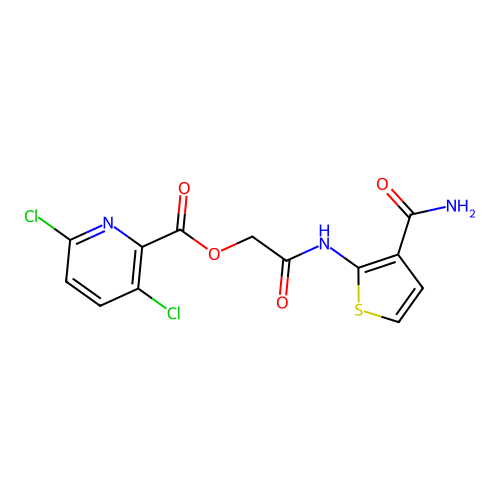 [2-[(3-carbamoylthiophen-2-yl)amino]-2-oxoethyl] 3,6-dichloropyridine-2-carboxylate structure