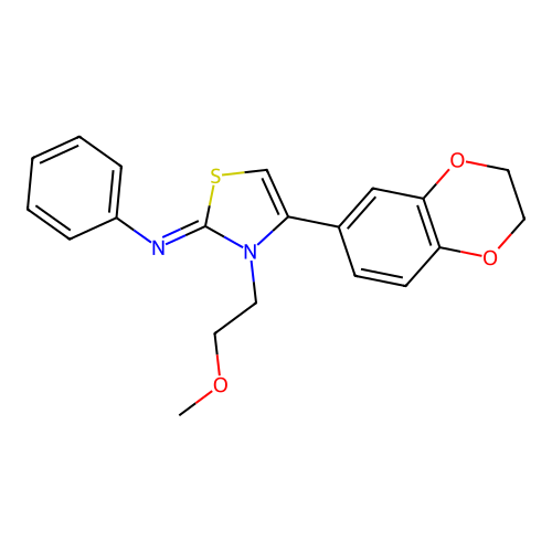 4-(2,3-dihydro-1,4-benzodioxin-6-yl)-3-(2-methoxyethyl)-N-phenyl-2,3-dihydro-1,3-thiazol-2-imine structure
