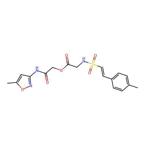 [(5-methyl-1,2-oxazol-3-yl)carbamoyl]methyl 2-[2-(4-methylphenyl)ethenesulfonamido]acetate structure