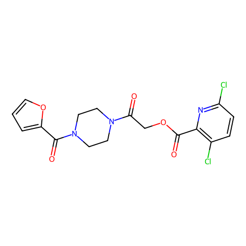 2-[4-(furan-2-carbonyl)piperazin-1-yl]-2-oxoethyl 3,6-dichloropyridine-2-carboxylate structure