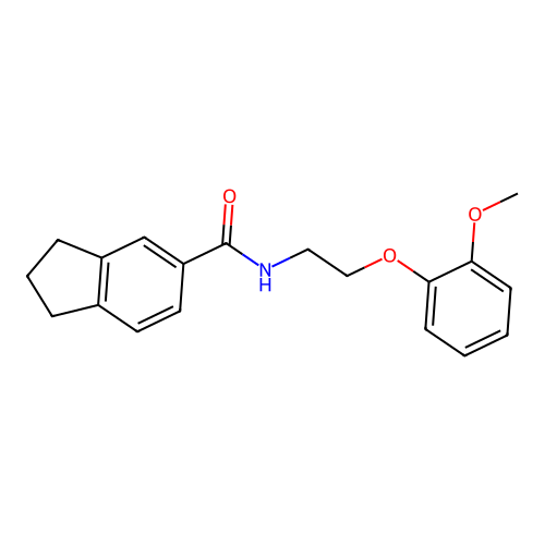 N-[2-(2-methoxyphenoxy)ethyl]-2,3-dihydro-1H-indene-5-carboxamide structure