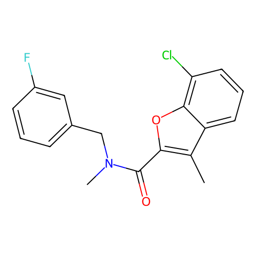 7-chloro-N-[(3-fluorophenyl)methyl]-N,3-dimethyl-1-benzofuran-2-carboxamide structure
