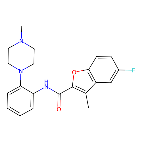 5-fluoro-3-methyl-N-[2-(4-methylpiperazin-1-yl)phenyl]-1-benzofuran-2-carboxamide structure