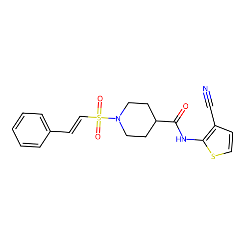 N-(3-cyanothiophen-2-yl)-1-(2-phenylethenesulfonyl)piperidine-4-carboxamide structure