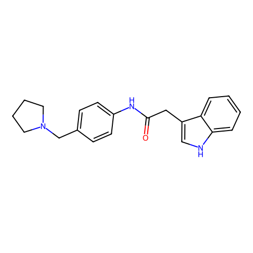 2-(1H-indol-3-yl)-N-{4-[(pyrrolidin-1-yl)methyl]phenyl}acetamide structure