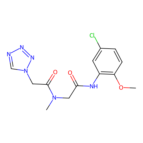 N-[2-(5-chloro-2-methoxyanilino)-2-oxoethyl]-N-methyl-2-(tetrazol-1-yl)acetamide structure