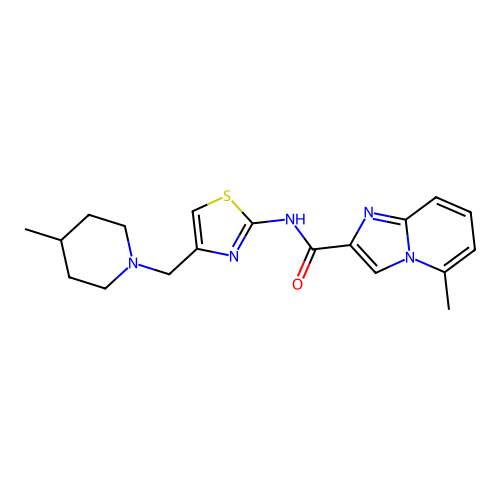 5-methyl-N-{4-[(4-methylpiperidin-1-yl)methyl]-1,3-thiazol-2-yl}imidazo[1,2-a]pyridine-2-carboxamide structure