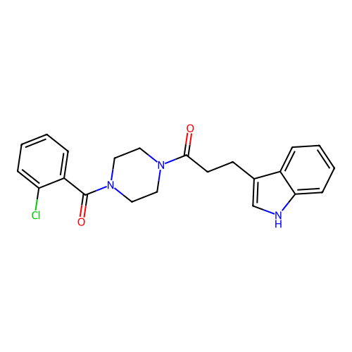 1-(4-(2-chlorobenzoyl)piperazin-1-yl)-3-(1H-indol-3-yl)propan-1-one structure