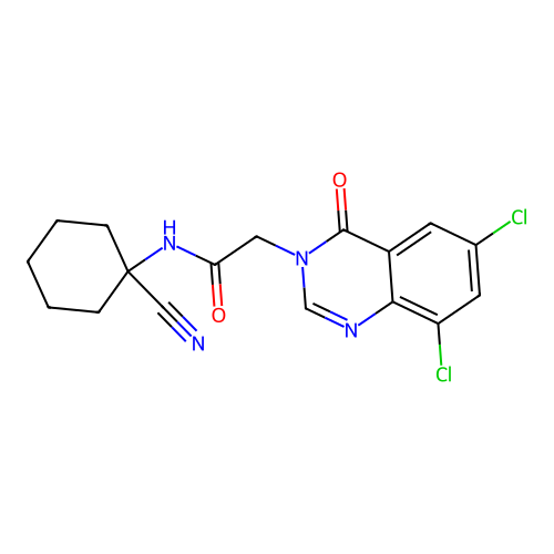 N-(1-cyanocyclohexyl)-2-(6,8-dichloro-4-oxoquinazolin-3-yl)acetamide structure
