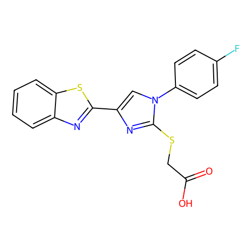 2-[4-Benzothiazol-2-yl-1-(4-fluorophenyl)imidazol-2-yl]sulfanylacetic acid structure
