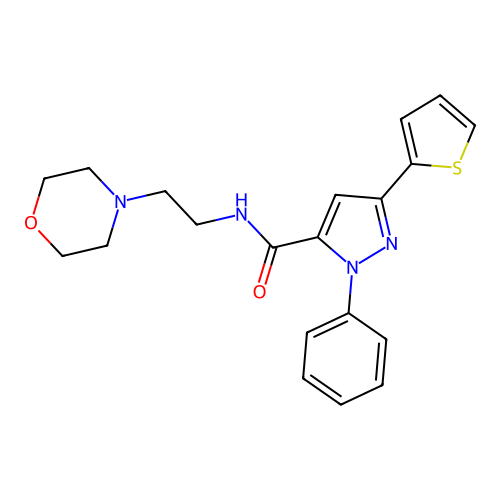 N-[2-(morpholin-4-yl)ethyl]-1-phenyl-3-(thiophen-2-yl)-1H-pyrazole-5-carboxamide structure