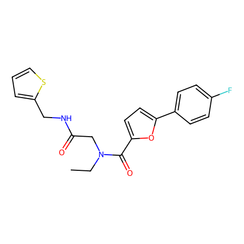 N-ethyl-5-(4-fluorophenyl)-N-[2-oxo-2-(thiophen-2-ylmethylamino)ethyl]furan-2-carboxamide structure