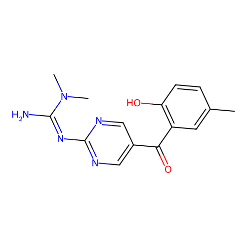 2-[5-(2-hydroxy-5-methylbenzoyl)pyrimidin-2-yl]-1,1-dimethylguanidine structure