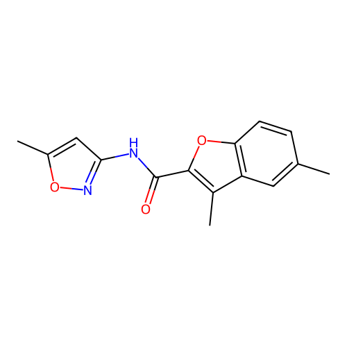 3,5-dimethyl-N-(5-methyl-1,2-oxazol-3-yl)-1-benzofuran-2-carboxamide structure