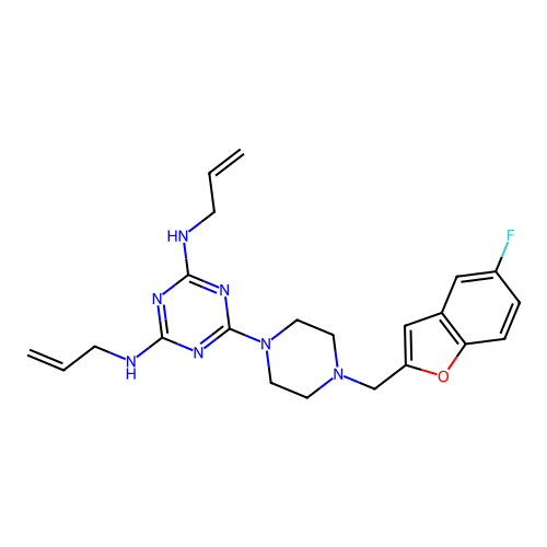 1-(4,6-Bis-allylamino-s-triazin-2-yl)-4-(5-fluorobenzofuran-2-ylmethyl)piperazine structure