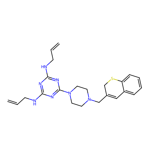 1,3,5-Triazine-2,4-diamine, 6-(4-(2H-1-benzothiopyran-3-ylmethyl)-1-piperazinyl)-N,N'-di-2-propenyl- structure