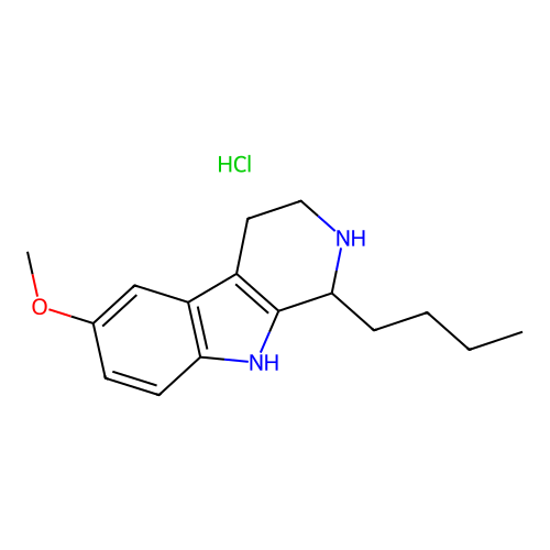1H-Pyrido(3,4-b)indole, 2,3,4,9-tetrahydro-1-butyl-6-methoxy-, monohydrochloride structure