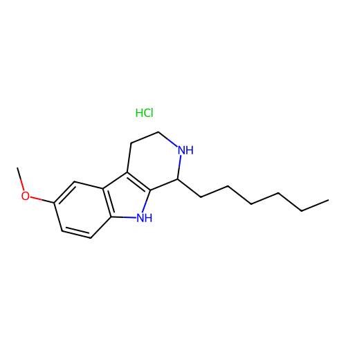 1H-Pyrido(3,4-b)indole, 2,3,4,9-tetrahydro-1-hexyl-6-methoxy-, monohydrochloride structure