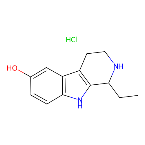 1H-Pyrido(3,4-b)indol-6-ol, 2,3,4,9-tetrahydro-1-ethyl-, monohydrochloride structure