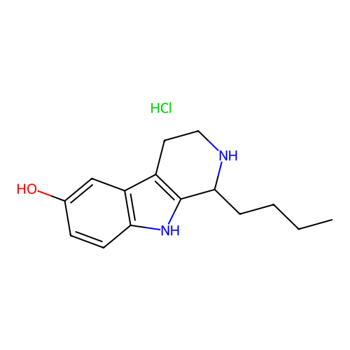 1H-Pyrido(3,4-b)indol-6-ol, 2,3,4,9-tetrahydro-1-butyl-, monohydrochloride structure